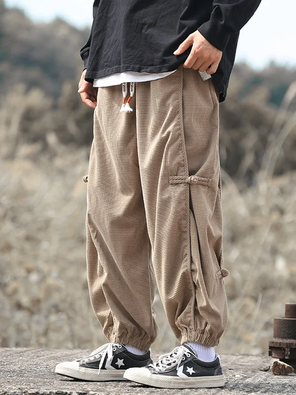 

Retro Loose Corduroy Harem Leggings Harlan Corduroy Pants Polyester Fiber Printed Waist Elastic Micro Stretch Casual Trousers
