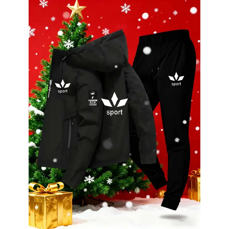 

New Men's casual sports hooded jacket and long sports pants two-piece set，Suitable for outdoor sports and leisurely walks