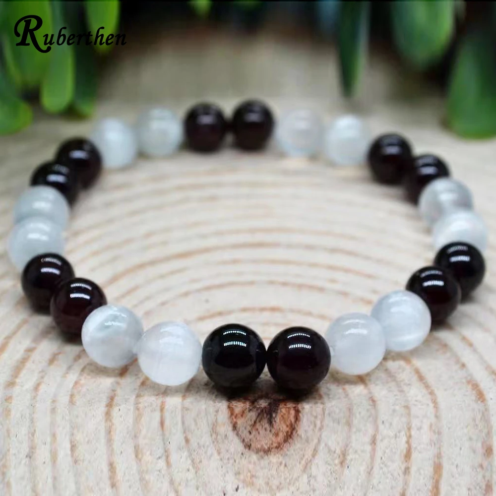 Ruberthen 8 MM Garnet AAA Grade Tanzania Selenite Bracelet Womens Mens EMF Energy Protection Jewelry