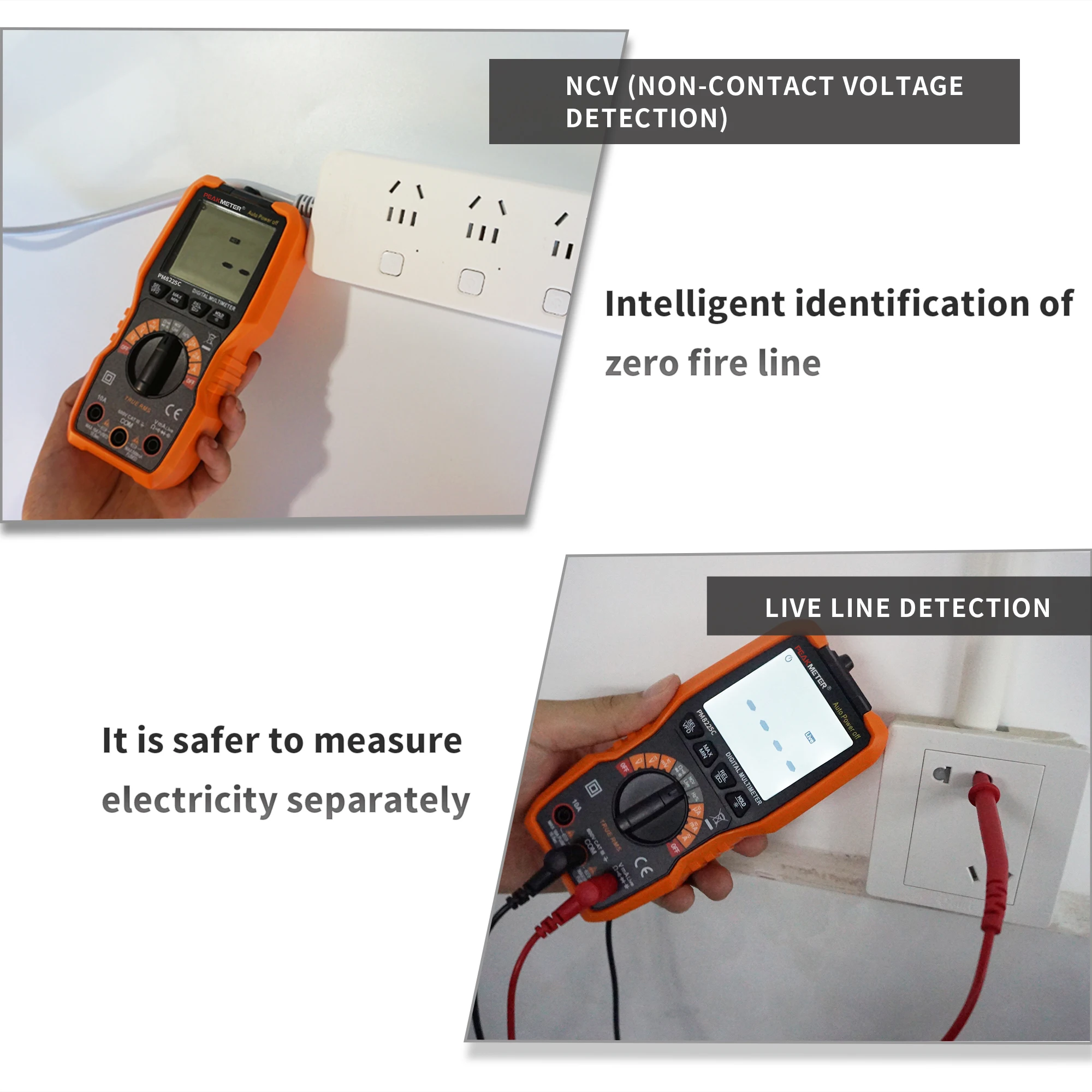 PEAKMETER PM8225C Digital Multimeter AC/DC 600V Auto Range True RMS Continuity Diode NCV Live Line Test 6000 counts Digital Mete