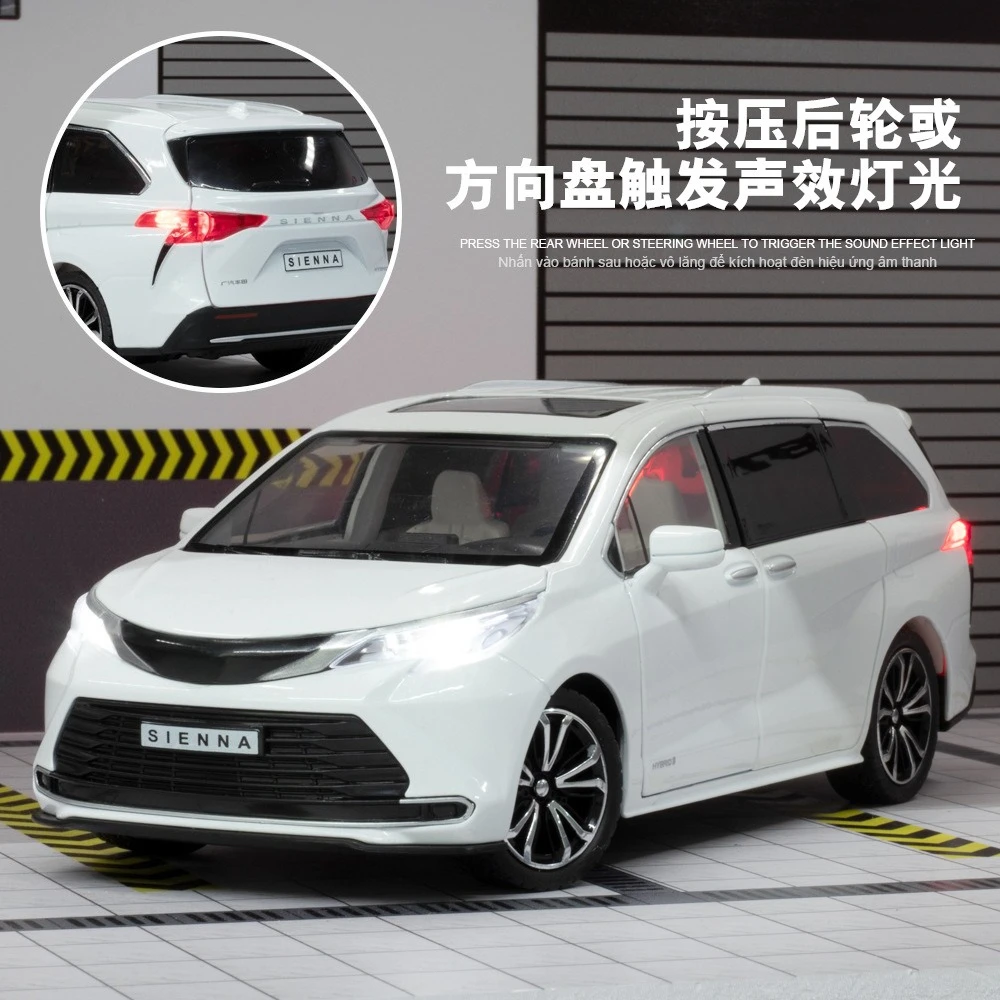Sienna – modèle de voiture jouet MPV 1:24, en alliage moulé sous pression, son et lumière, portes ouvertes, traction arrière, Absorption des chocs, cadeaux de Festival pour garçons