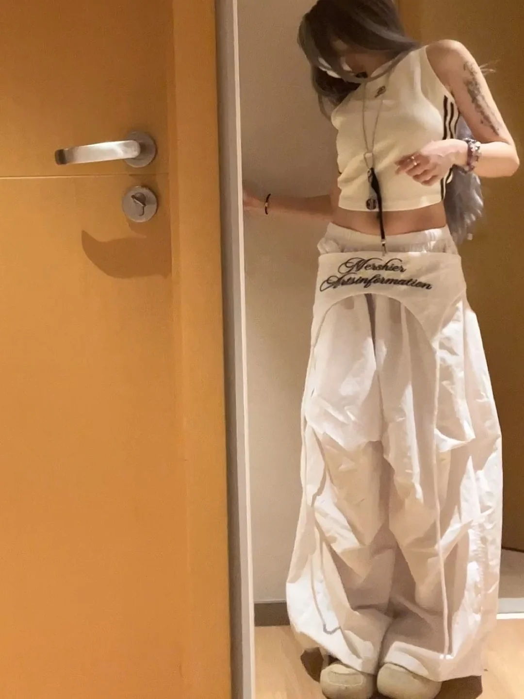 

Белые многослойные быстросохнущие рабочие брюки для женщин, летние, в американском стиле, для спорта, повседневной носки, для джазовых танцев, прямые, с высокой талией