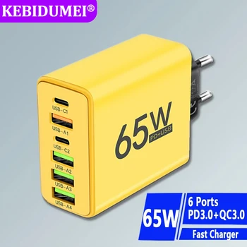 6 port USB tip C şarj 65W PD hızlı şarj adaptörü hızlı şarj 3.0 duvar şarj tak ab abd için Samsung Xiaomi Huawei telefon