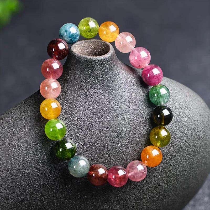 Fashion Colorful Vibrant Beaded Women Bracelet Made of Natrual Stone Tourmaline Color Crystal Bracelet Energy Healing Yoga Jewel