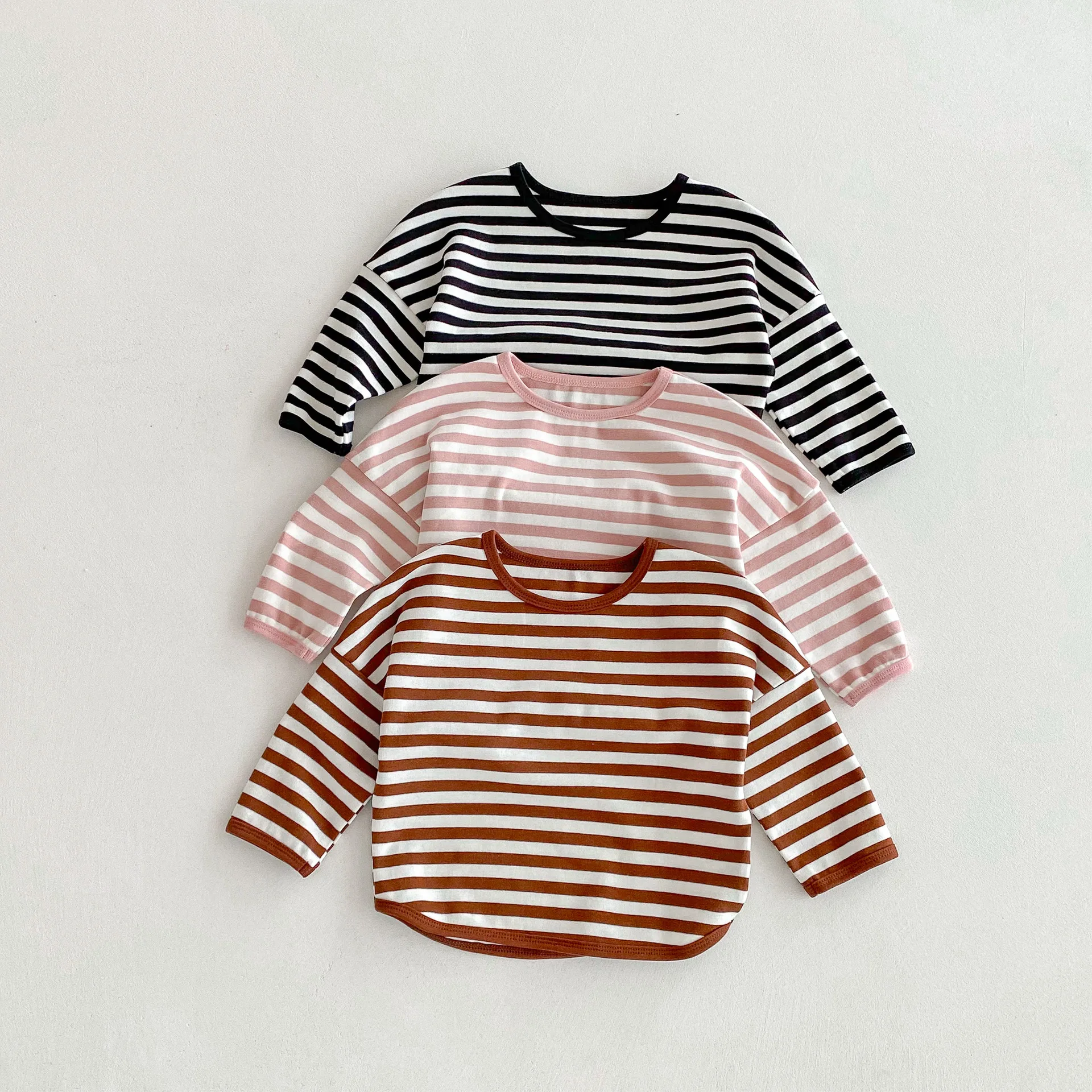 

Striped Children's T-shirt Loose Casual Base Layer Top Spring Autumn New Style Boys Girls Cotton Crew Neck Fashionable