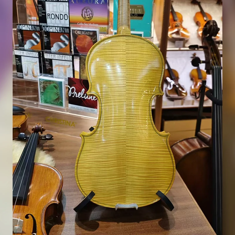 CHRISTINA Purely Handmade Violin V06W Bright Yellow with Rosewood Fittings 4/4 Size Solid Spruce Two-piece Flame Maple Back