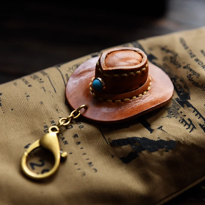 New Arrival Handmade leather mini hat bag pendant Keychain For Man Or Woman Gift