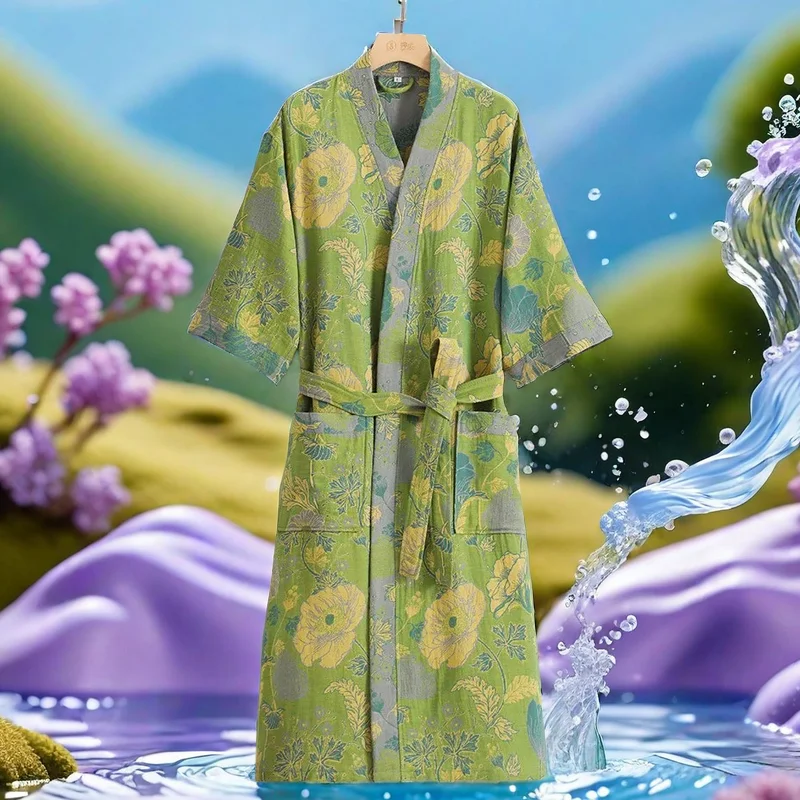 Waffle Robe Women100% Cotton Bath Robe Ladies water sucking Nightrobe Sleepwear Female Casual Home Bathrobe Hotel Robe