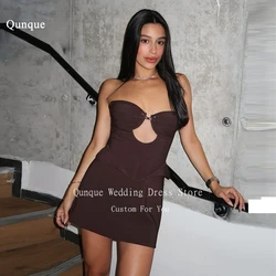 Qunque Sweetheart Brown Beach Prom Dress Customized Short Vestidos De Festa Women's Sleeveless Hollow Out Mini Cocktail Dresses