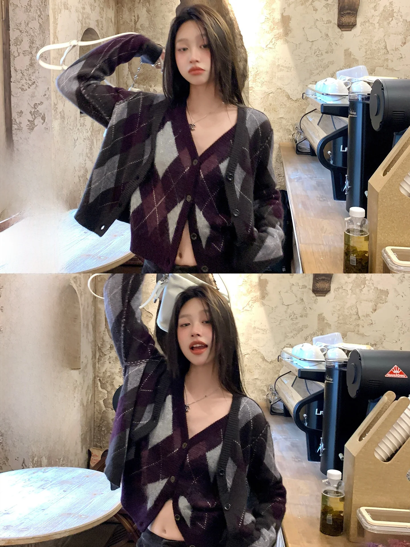 

23TH ALTER Korean Sle V-Ne Knitted Open Cardigan Women's Autumn Slimming Color Blo Outerwear Casual Long Sve ort L...