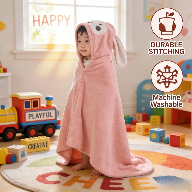 

Детское банное полотенце 90*150 см, пончо с капюшоном, носимый толстый коралловый флисовый впитывающий халат для мальчиков и девочек, одеяло для сна