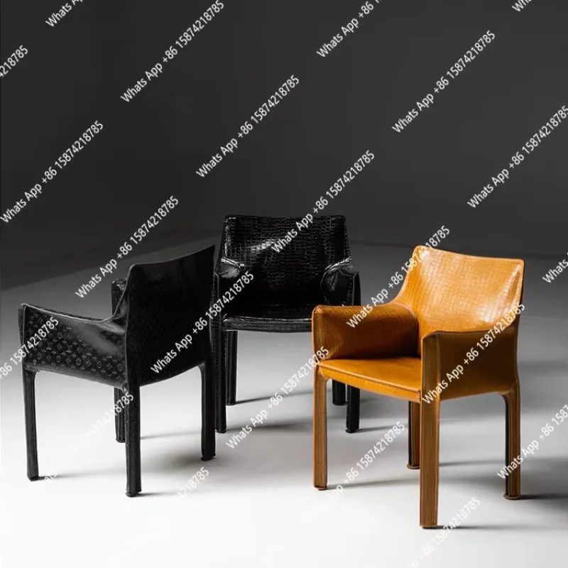 N40 Italian minimalist medieval saddle leather sofa chair armrest high-end dining chair retro leather leisure chair