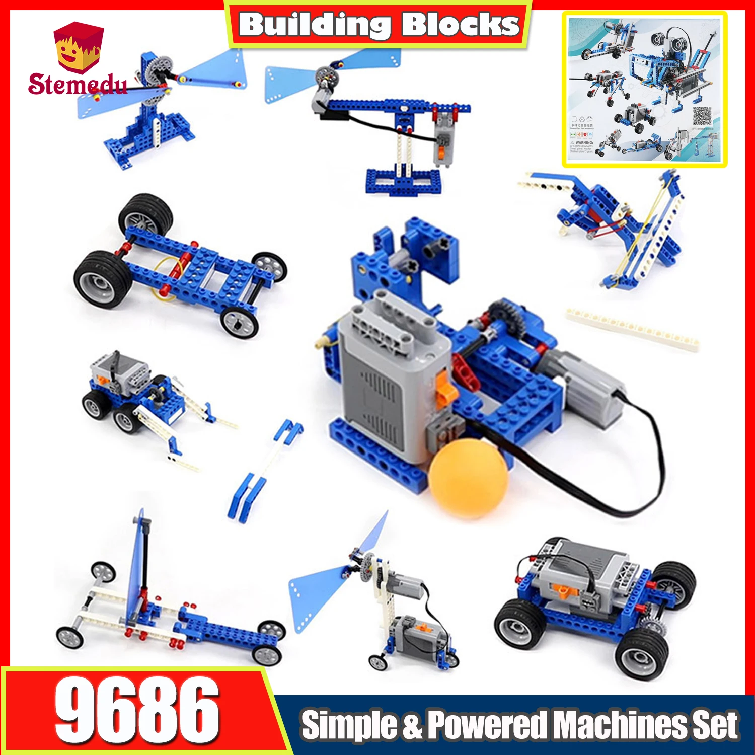 

396PCS 9686 Simple & Powered Machines Set Motorized Mechanisms Base Kit Power Function MOC Building Block for Kids