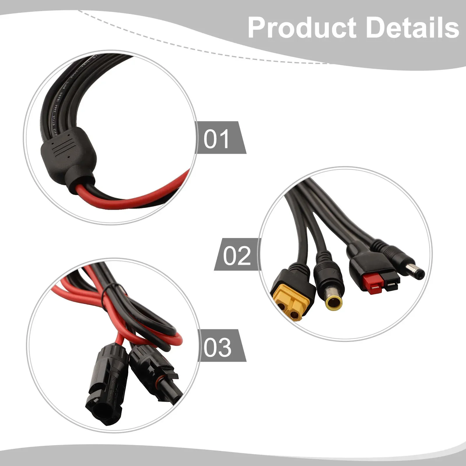 Solar Photovoltaic Connection Cable 4-in-1 Solar Charging Cable For XT 60/DC5521/7909 Inputs  Solar Panel Connector Adapters