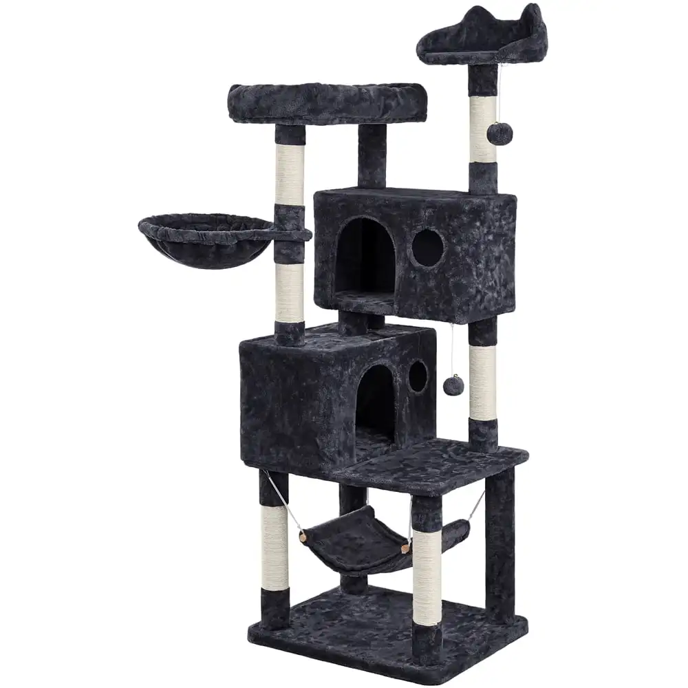 

64.5H Multi-Level Cat Tree Tower with Condos and Perches, Black