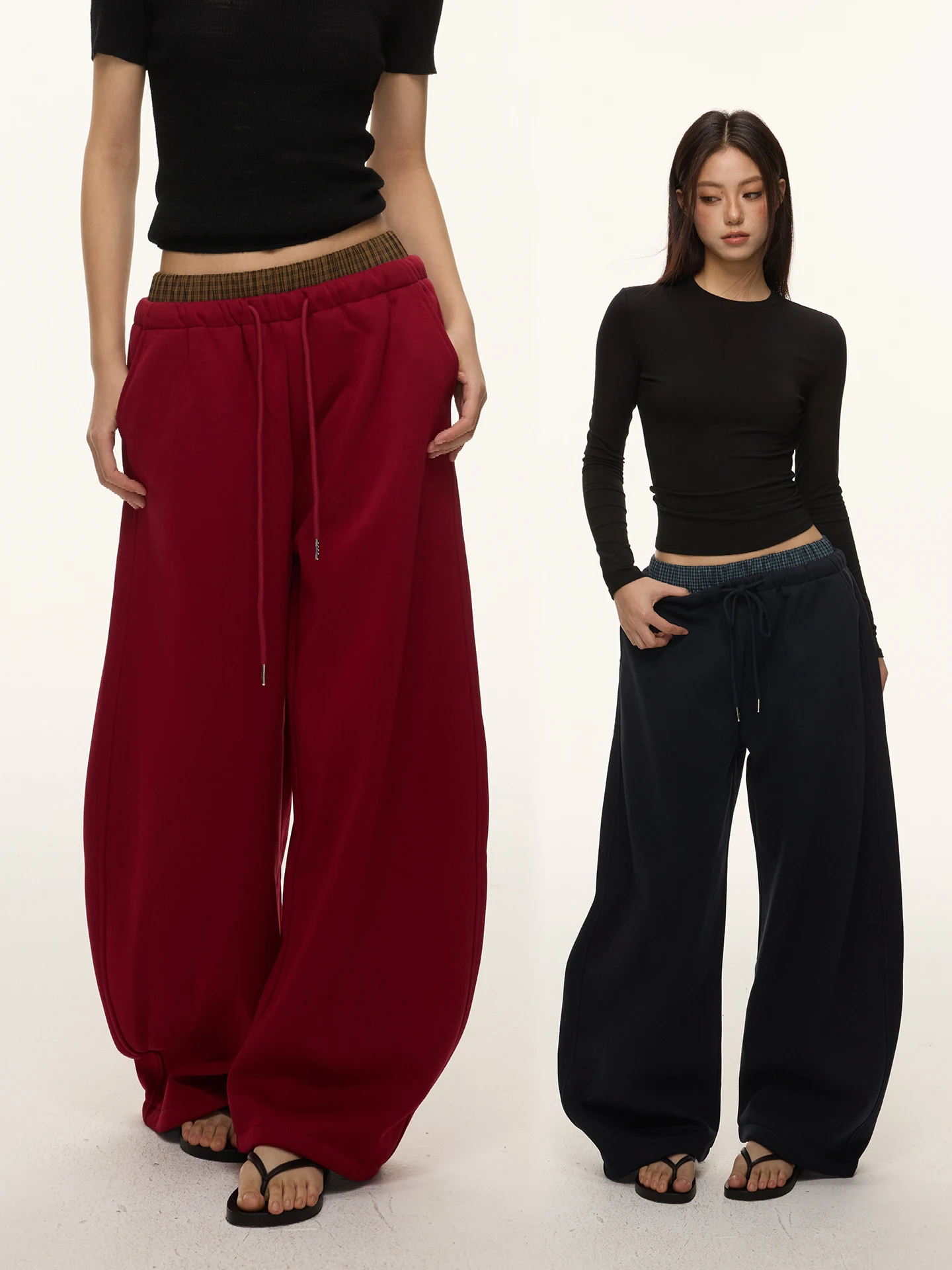 

Red Casual Wide Leg Sport Pants for Women Loose Patchwork American Hot Girl Casual Pants Spring l Waist Cotton Blend