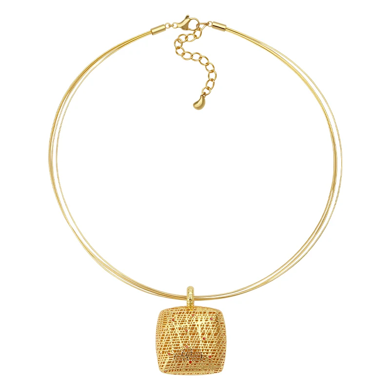 ivog-multi-strand-fine-wire-design-choker-necklace-for-women-trendy-cz-square-hollow-mesh-dome-pendant-collar-jewelry