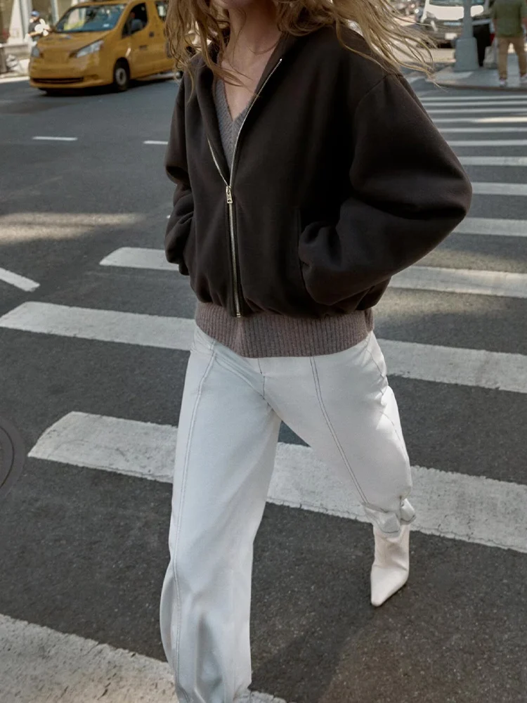 

Европейский и американский стиль, осенняя новая модная повседневная свободная женская одежда с эластичным подолом, куртка с капюшоном, верхнее пальто