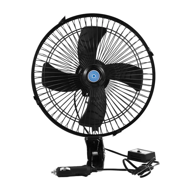 A85E-10 Inch 12V Car Electric Fan Adjustable Speed Oscillating Cooling Fans With Clip For Home Travel Car Truck