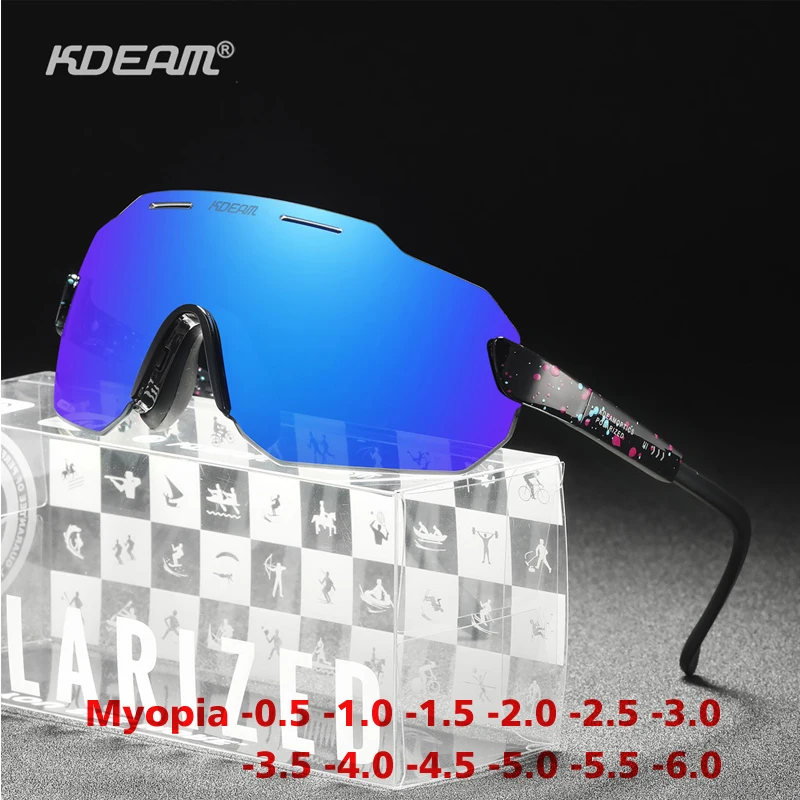 KDEAM Integrated Myopia Sunglasses Men Windproof Prescription Outdoor Glasses Women Polarized Sports Goggles -0.50 to -6.0