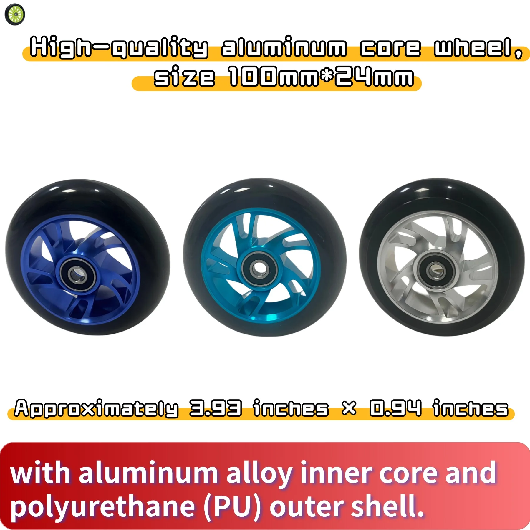 

100mm Speed Scooter Replacement Wheel Aluminum Core with Aluminum Alloy PU Construction And Black Bearings (1 Piece)