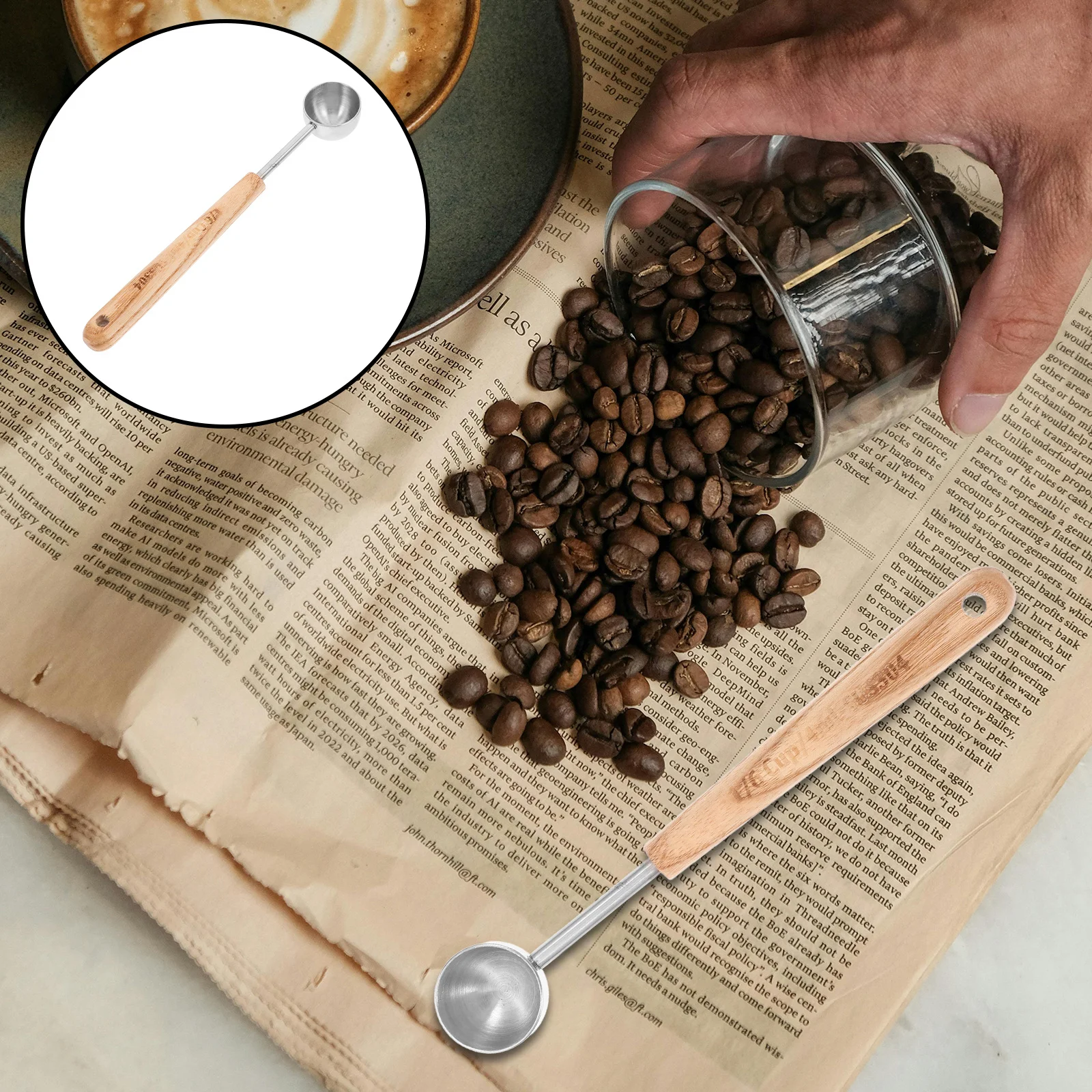 

Stainless Steel Measuring Wood Handle Coffee Scoop 8Ml Silver Vintage Style Spoon For Baking Cooking Ground Coffee