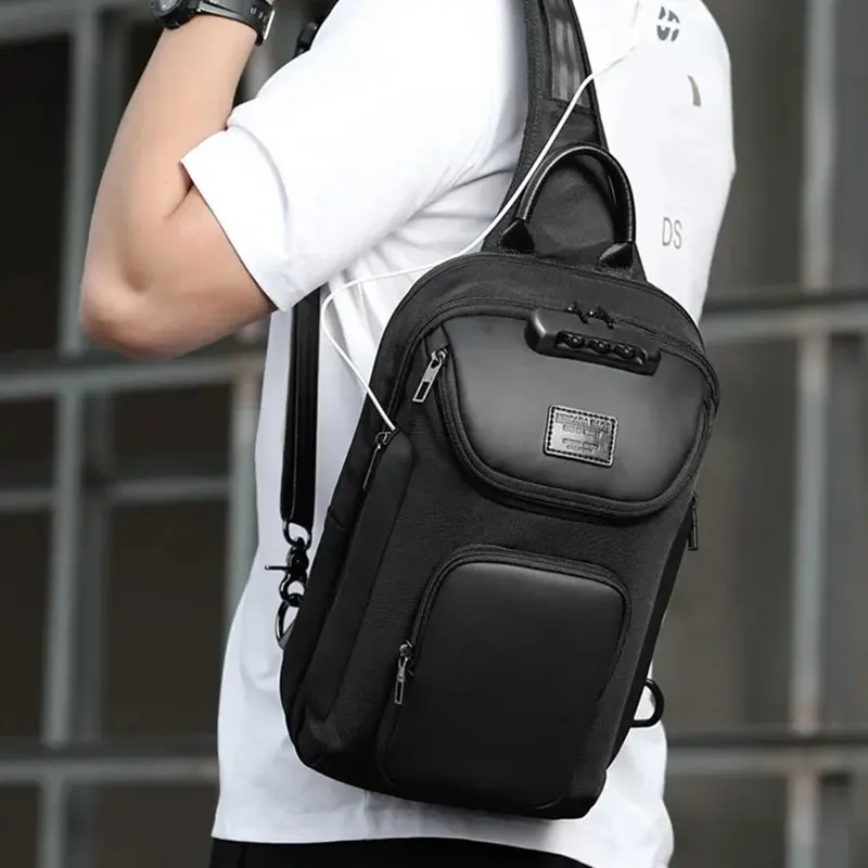 Men's Chest Bag New Multifunctional Oxford Cloth Men Shoulder Bag Large Capacity Handbag Combination Lock Travel Crossbody Bags