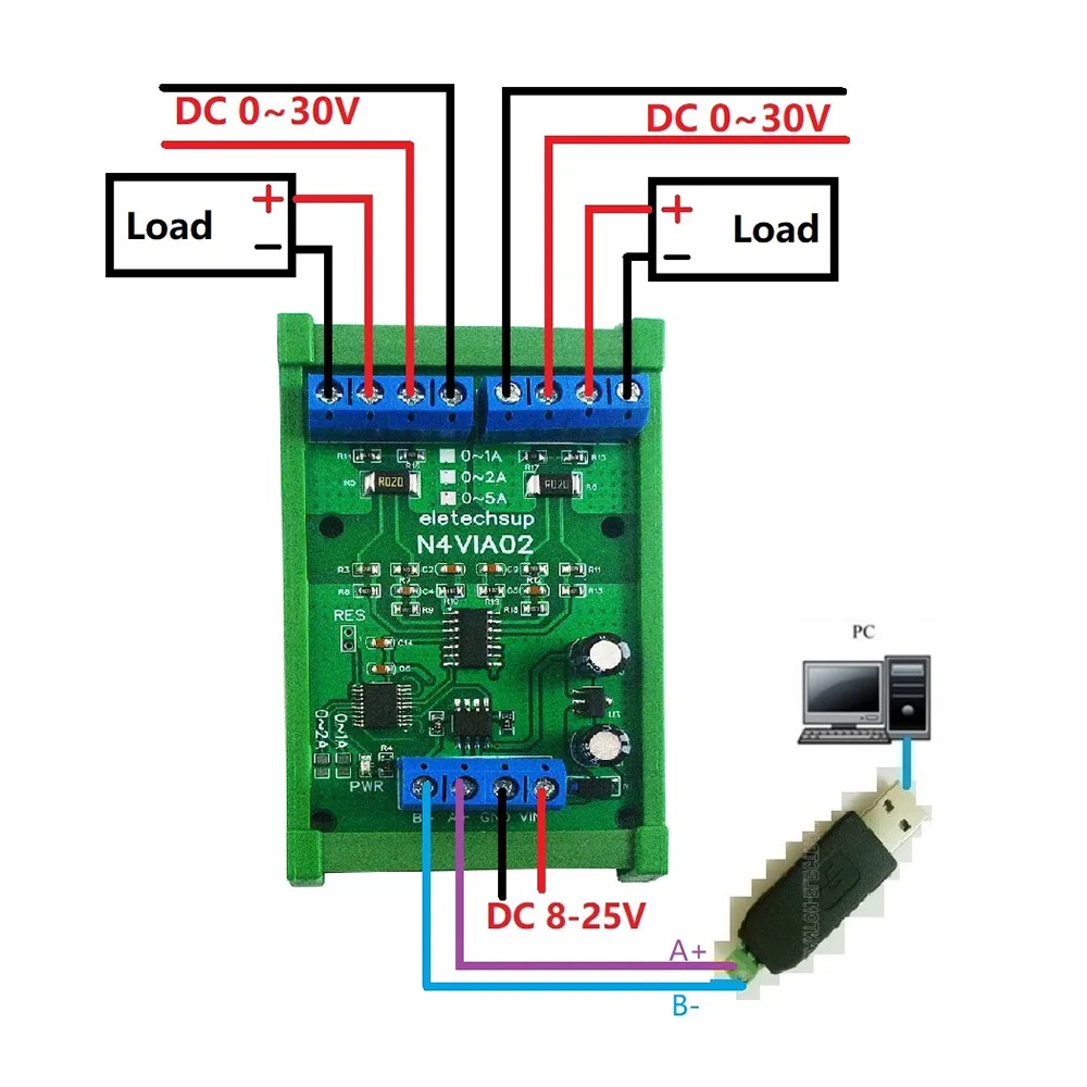 3 in 1 RS485 Modbus RTU Current & Voltage Meters Board 0-30V Voltage Signal Measurement 5A Current Collection Module