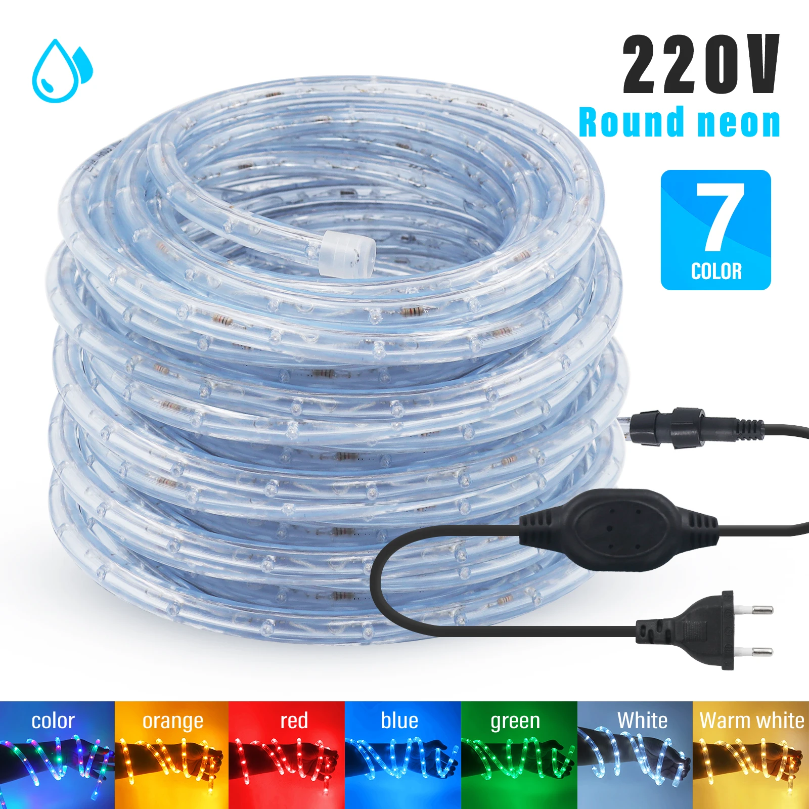 

Round 2-wire 360 Rainbow Tube Strip Lights 220V 110V Fairy Tube Rope Lamp IP67 Flexible Light Blue/Red/Green/Yellow/RGB/White