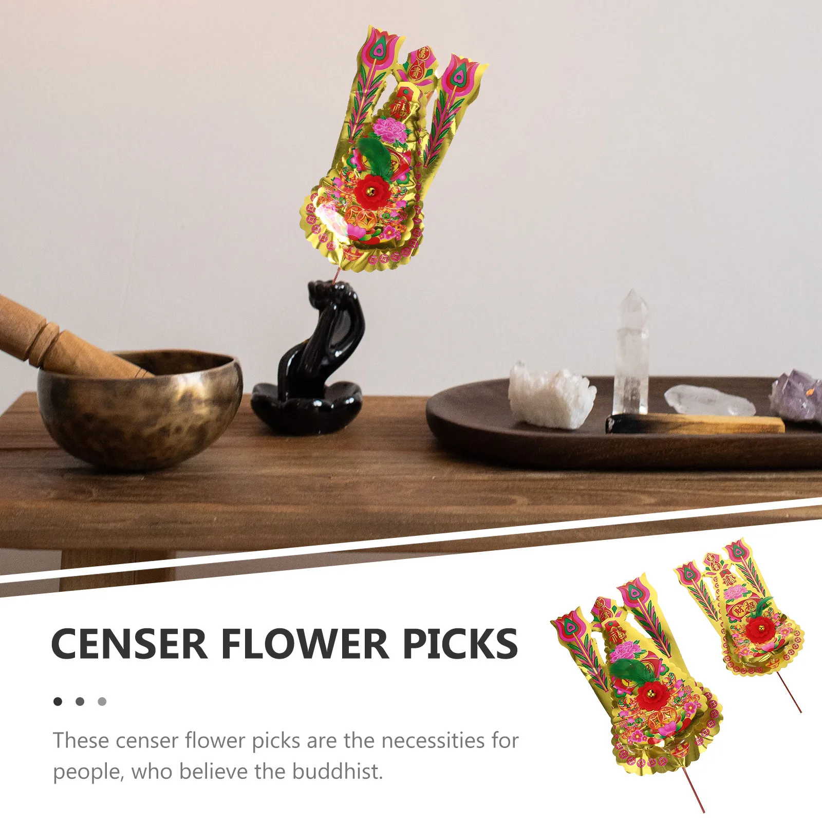 2Pairs Long-Lasting Fortunate Flower Sticks for Incense Burner Censer Decorative Toppers Buddhist Accessories Temple Use Censer - view 5