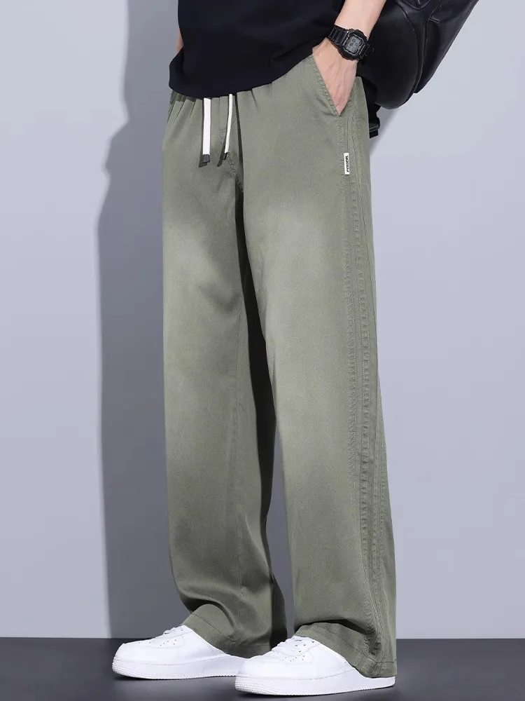 

Linen Lyocell Men's Summer New Sle American Retro Cool Sensation Breathable Casual Pants Wide Leg Straight Leg Jeans