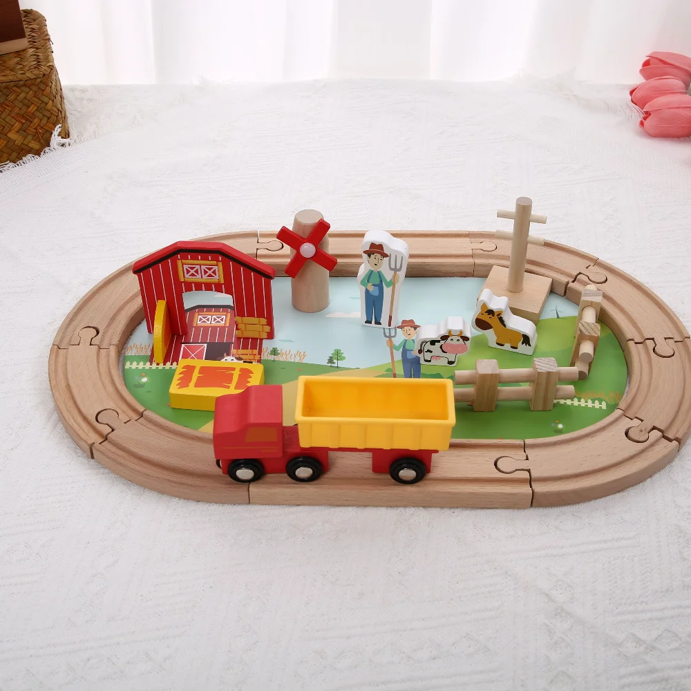 Drewniany pociąg na kółkach, zabawka edukacyjna dla dzieci, układanka, zestaw do składania, prezent urodzinowy dla chłopca i dziewczynki.