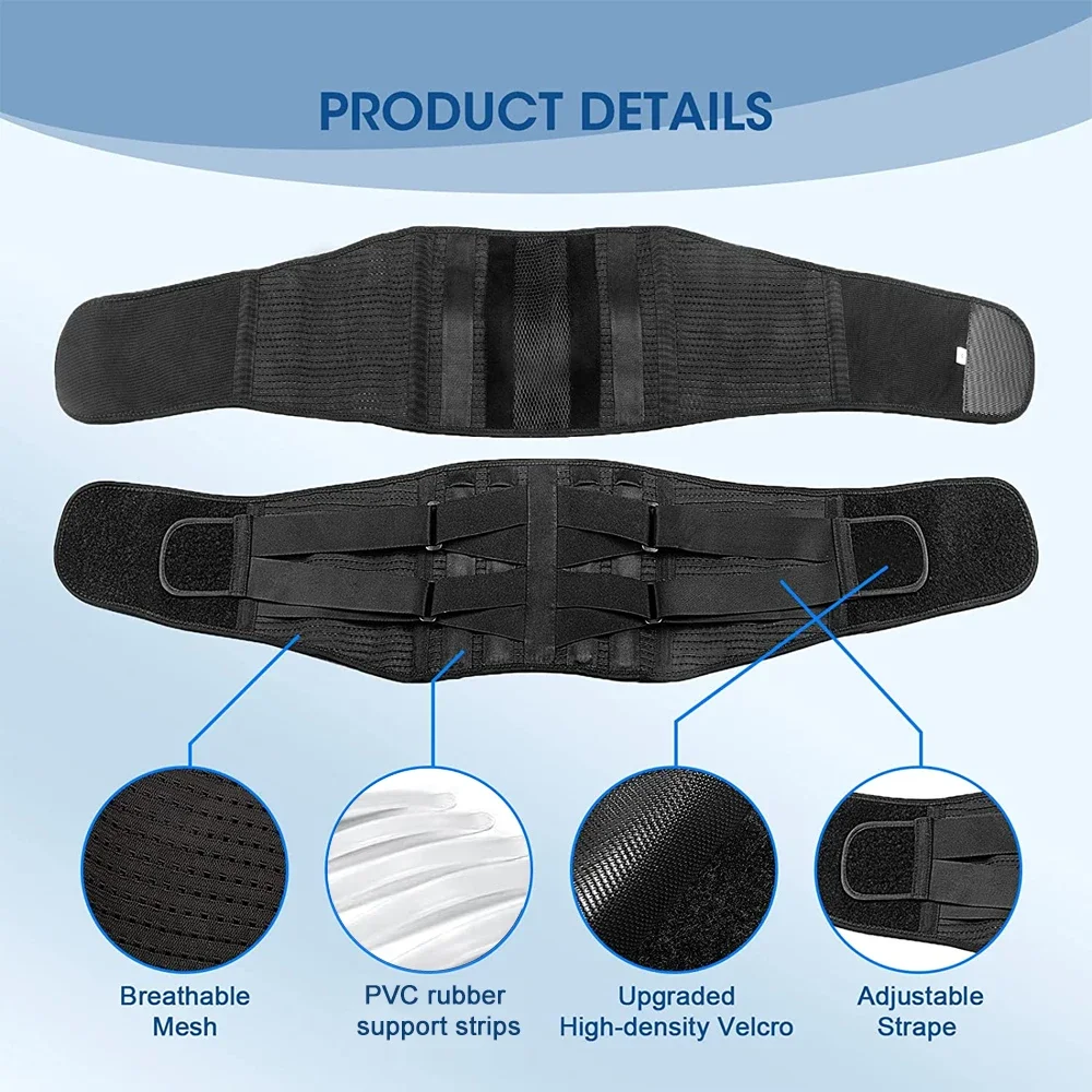 Breathable Lumbar Support Belt for Men Women Work Posture Corrector Girdle Back Braces for Lower Back Pain Relief with 6 Stays