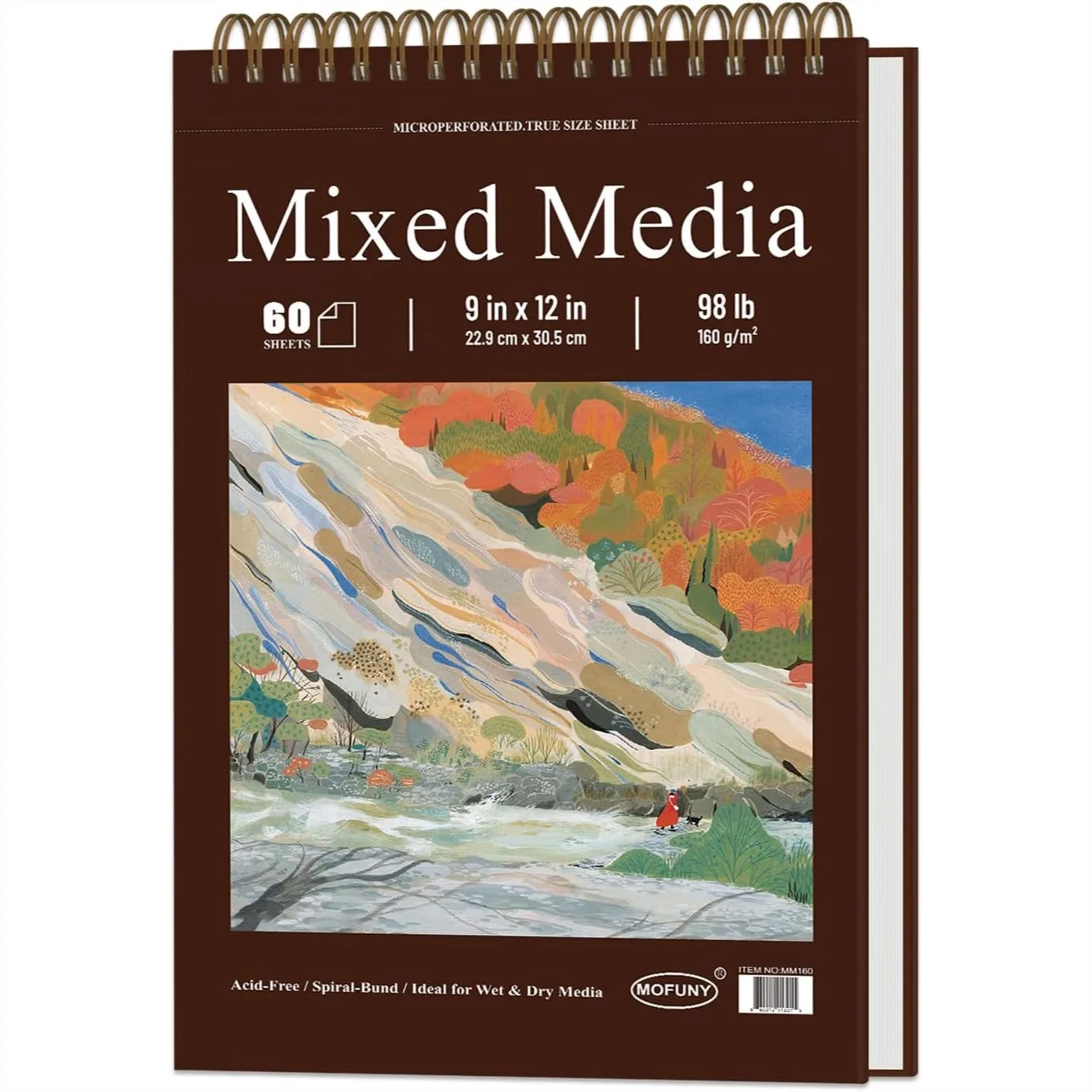 

Mixed Media Sketchbook 9x12 Hardcover Spiral Bound 60 Sheets 160gsm Paper for Watercolor Painting Drawing Art Supplies