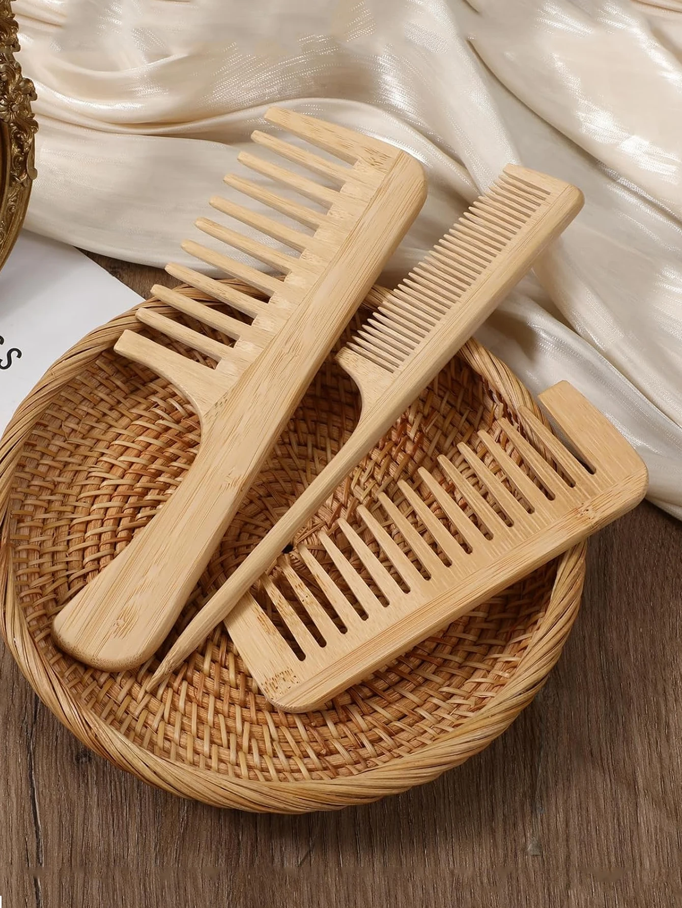 1 Stück/3 Stück handgefertigtes antistatisches Bambuskamm-Set, natürlicher Bambuskamm für Damen und Herren, Bartkämme aus Holz zum Aufteilen von Haarsträhnen & P – Detail 1