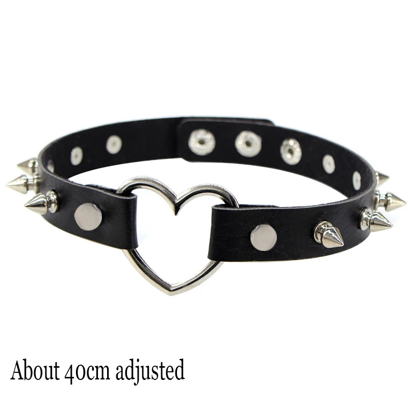 Frau Schwarz Punk Choker Kragen Halskette Sexy PU Leder Herz Lock Schlüssel Spike Chocker Gothic Cosplay Zubehör Partei Schmuck