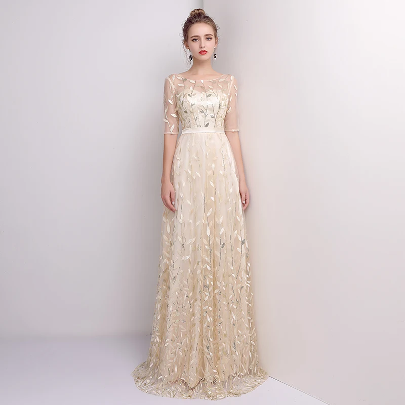 N1148 الشمبانيا الوردي نصف كم فساتين السهرة ثوب رسمي حفل مأدبة اللباس الحلو الذاكرة الطابق طول #6