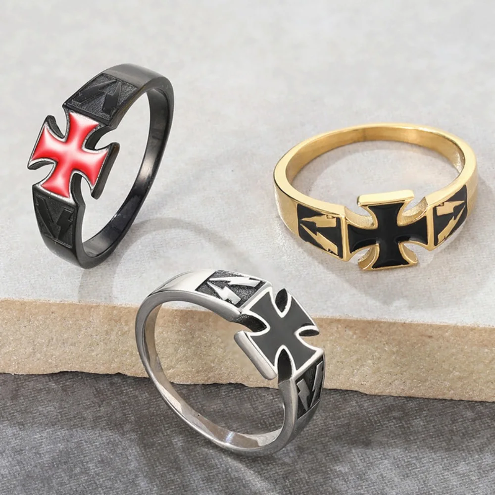 Vintage German Iron Cross Rings for Men Gold Silver Red Color Stainless Steel Punk Jewelry Warrior Courage Symbol Fashion Gift