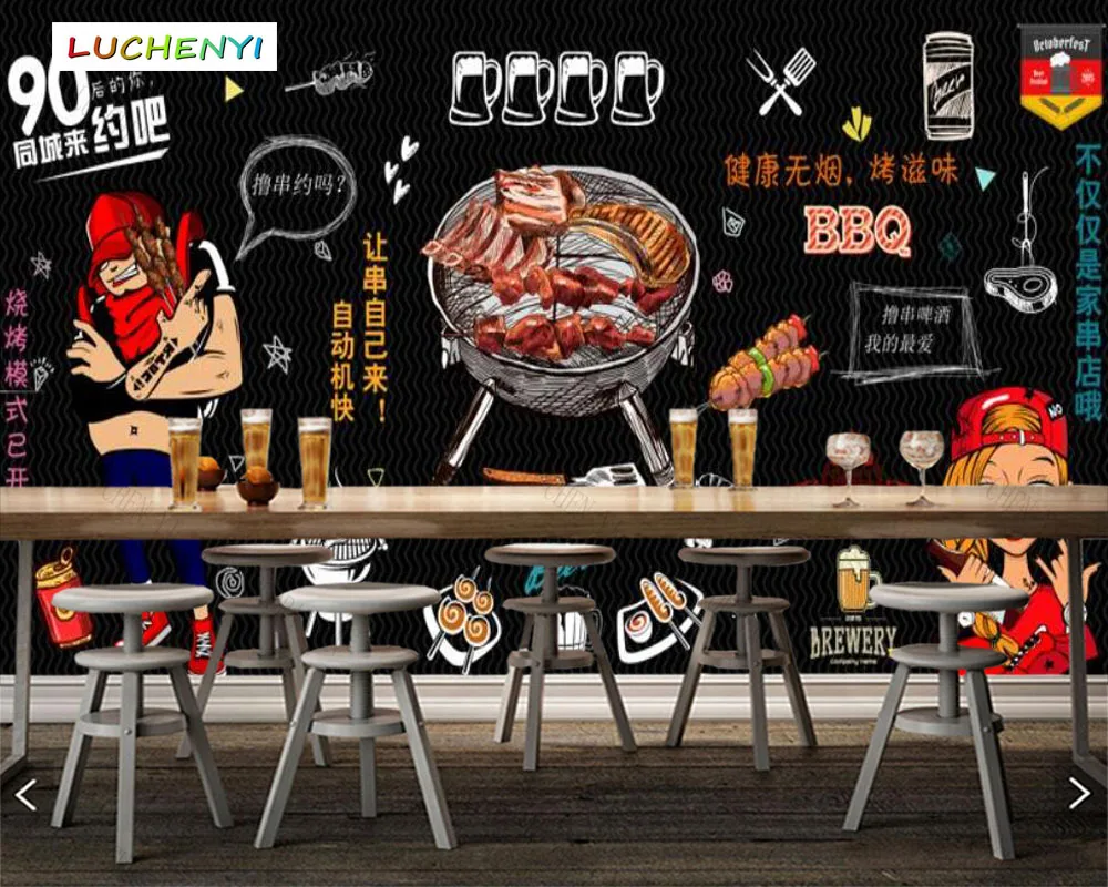 

Papel de parede custom Roast Beer fast food shop 3d wallpaper mural,restaurant bar dining room cafe wall papers sticker