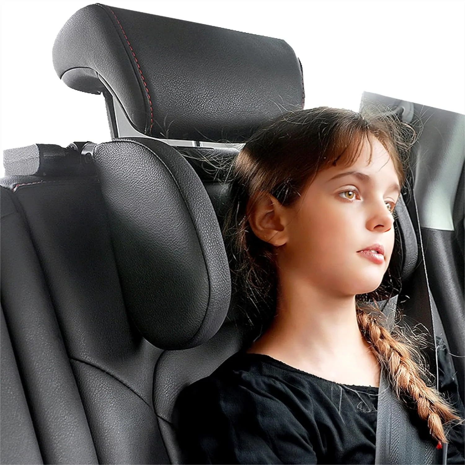 

180° Adjustable Car Headrest Pillow for Neck Support, U-Shaped Travel Sleeping Headrest with Metal Poles