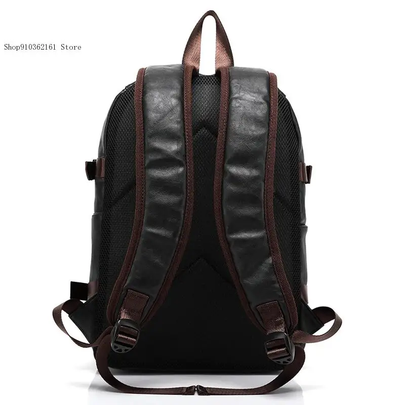 Men\'s Retro Fashion Travel Backpack Pu Leather Student Laptop Bag