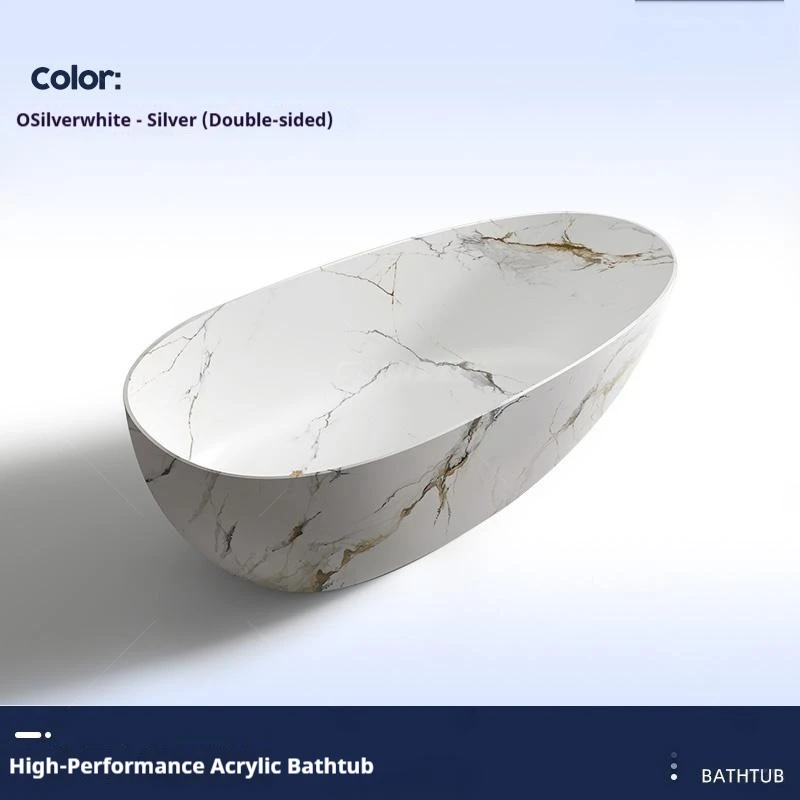 Luxury Marble Pattern Freestanding Bathtub, Oval Artificial Stone Soaking Tub for Hotel Villa