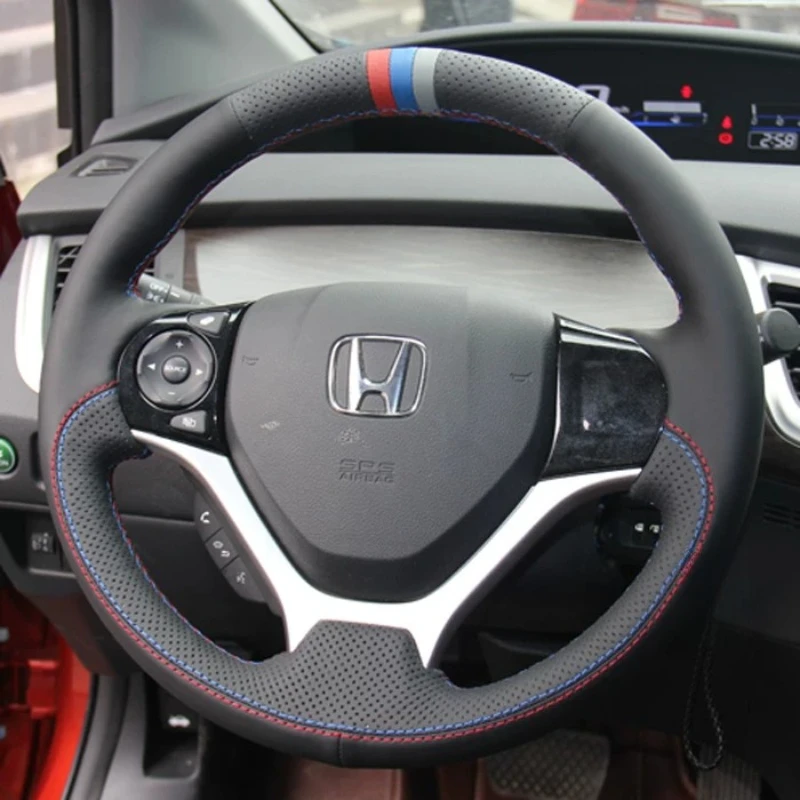 For Honda Civic Civic 9 2012 2013 2014 2015 Hand-Stitched black Suede non-slip Car Steering Wheel Cover Car parts