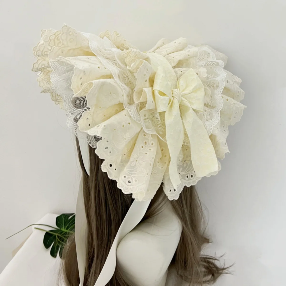 New Original handmade Retro Gothic Lace Bow Hat Lolita Cosplay Dark Bonnet Dress Headpiece Gorgeous Flat Hat