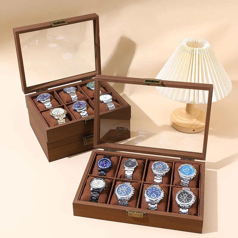 

DELESYS новая высококачественная деловая коробка для хранения часов из орехового дерева с замком, мягкая подушка, коробка для часов и коробка для хранения аксессуаров