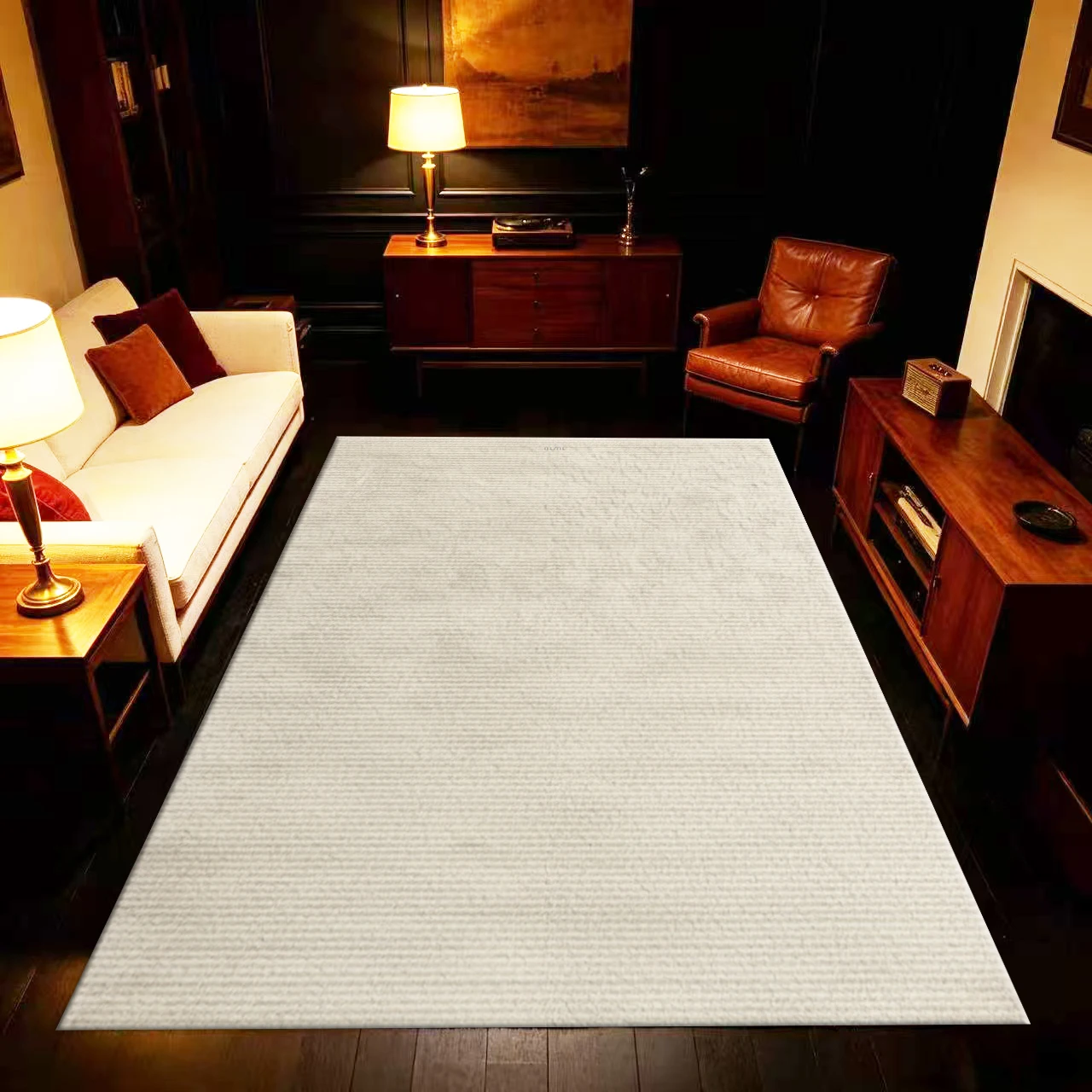 Soft Beige Subtle Striped Carpet Flooring, Solid Tone Textured Area Rug for Simple Interior Styling