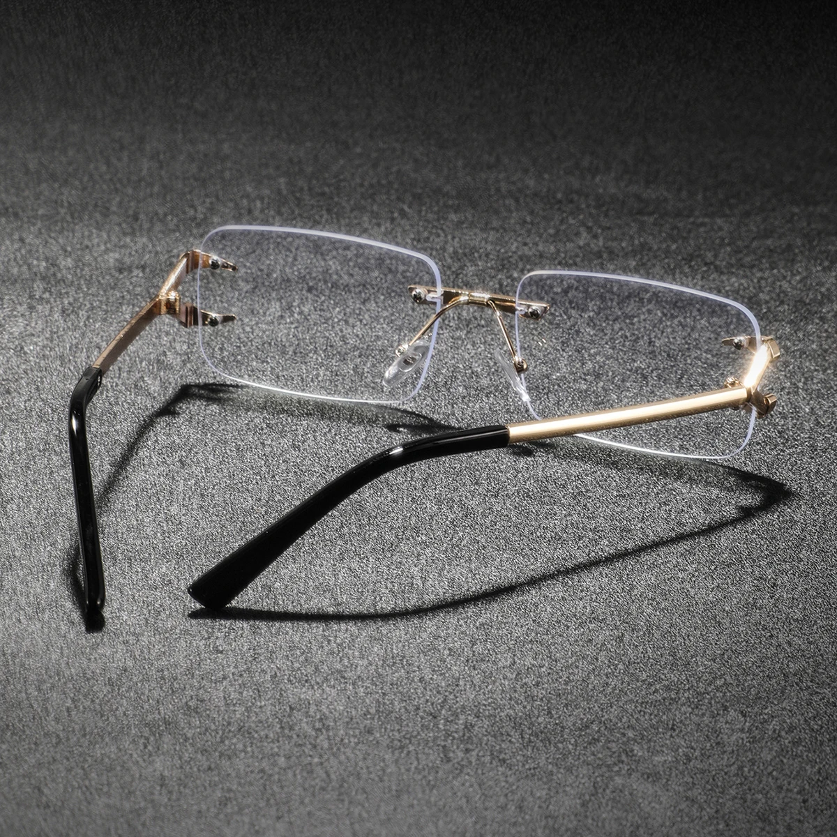 1組のメンズ用、長方形のフレームレスメタルメガネ。スタイリッ - Men'S Fashion Non Prescription Glasses のレビューと価格