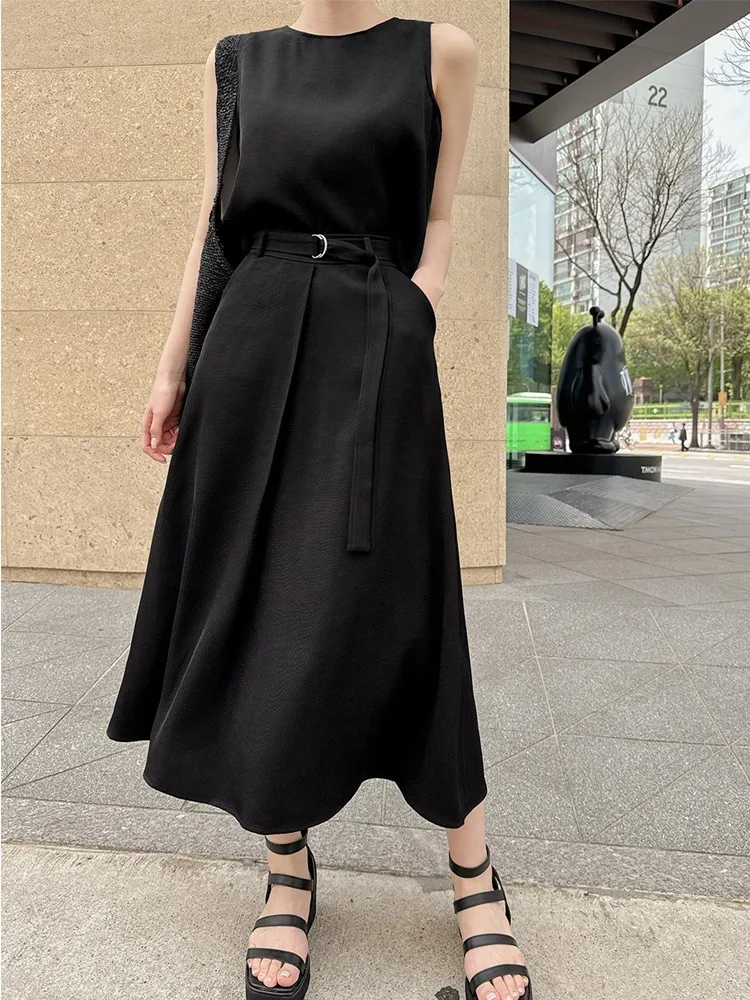 

Ele Summer Vintage Bal Design Vest Top High Waist Maxi Skirt Set Faionable Split Ba Design f-length Skirt
