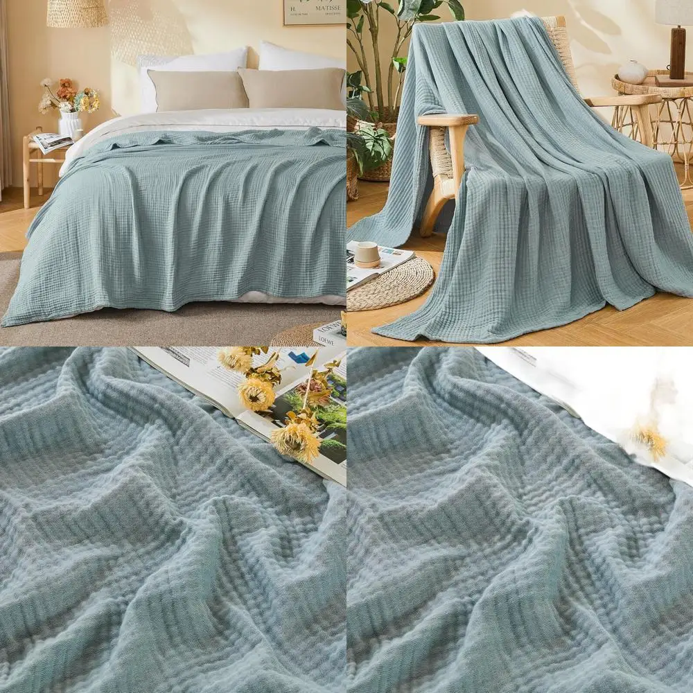 

Хлопковое муслиновое одеяло King Size — дышащее покрывало Heather Teal, 108x90 дюймов
