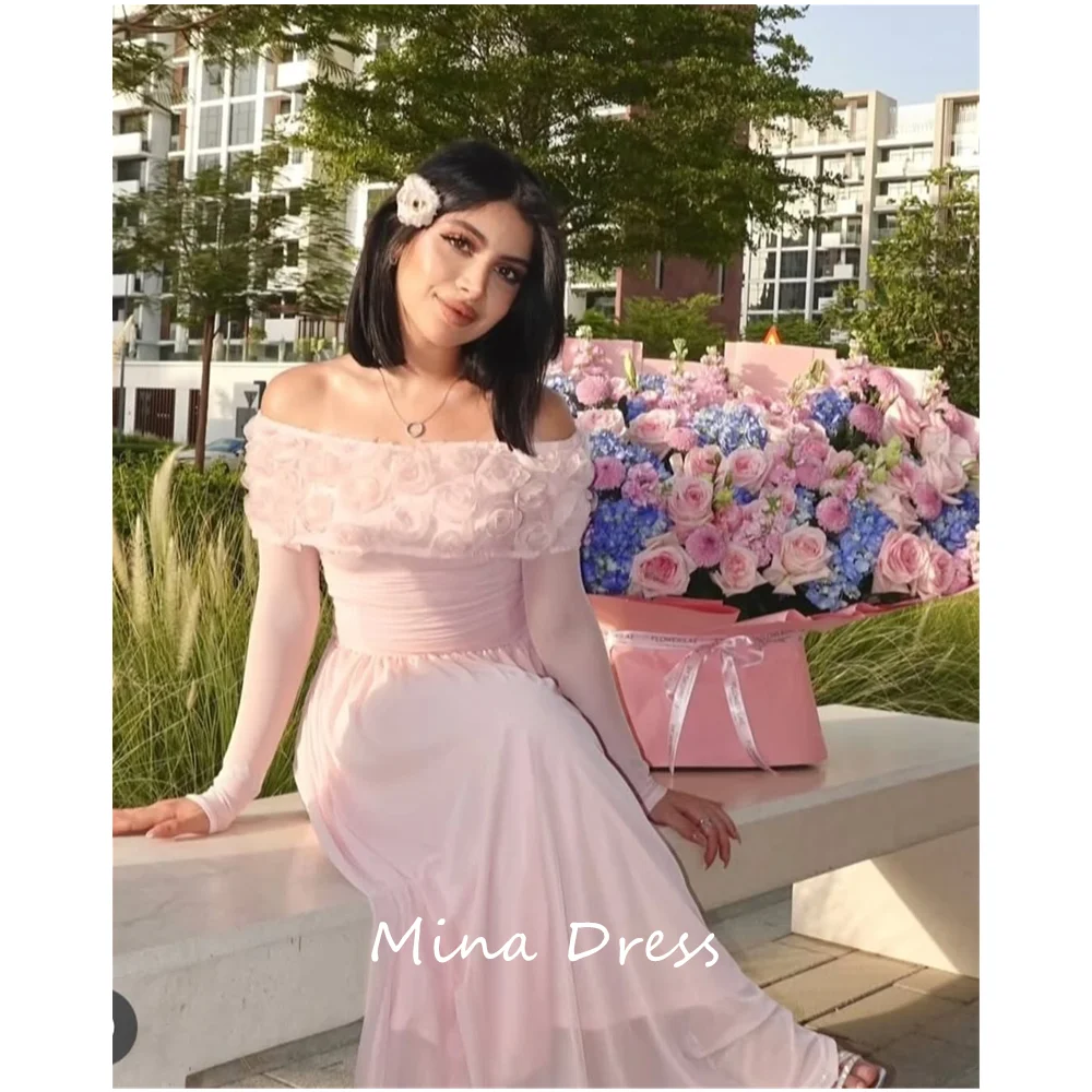 

Mina custom made luxurious and elegant one shoulder floral long sleeve party dress for special occasions